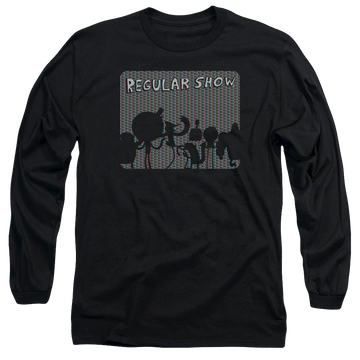 Black men's long sleeve t-shirt with Regular Show Rgb Group graphic