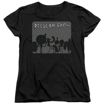 Black women's t-shirt with Regular Show Rgb Group graphic