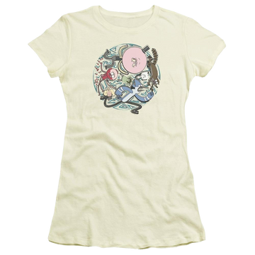Cream juniors t-shirt with Regular Show Strange Circle graphic