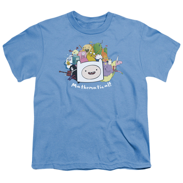 Carolina blue youth t-shirt for ages 8 to 12 with Adventure Time Mathematical graphic