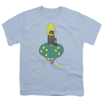 Light blue youth t-shirt for ages 8 to 12 with Adventure Time Lemongrab graphic