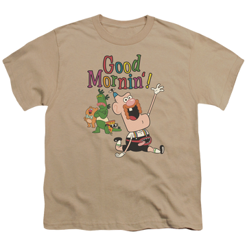 Sand youth t-shirt for ages 8 to 12 with Uncle Grandpa Good Mornin graphic