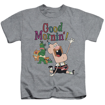 Athletic heather kid's t-shirt for ages 4 to 7 with Uncle Grandpa Good Mornin graphic