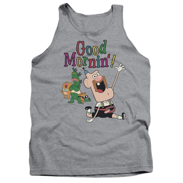 Athletic heather men's tank with Uncle Grandpa Good Mornin graphic