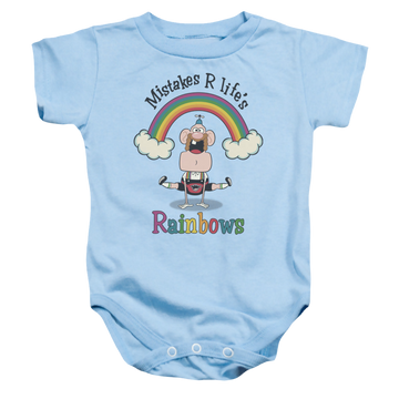 Light blue baby bodysuit with Uncle Grandpa Lifes Rainbows graphic