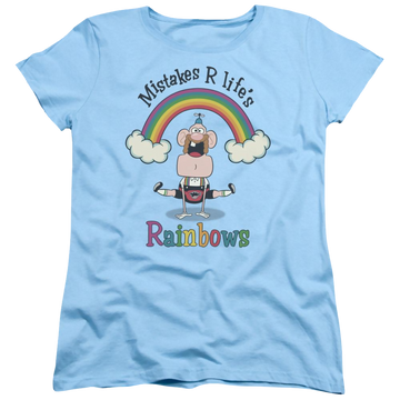 Light blue women's t-shirt with Uncle Grandpa Lifes Rainbows graphic