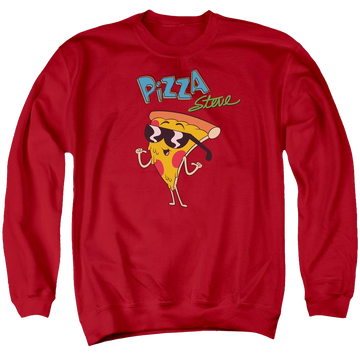 Red men's crewneck sweatshirt with Uncle Grandpa Pizza Steve graphic