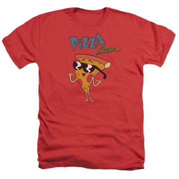 Red men's heather t-shirt with Uncle Grandpa Pizza Steve graphic