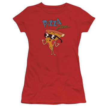 Red juniors t-shirt with Uncle Grandpa Pizza Steve graphic