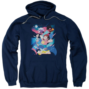 Navy pullover hoodie with Steven Universe Group Shot graphic