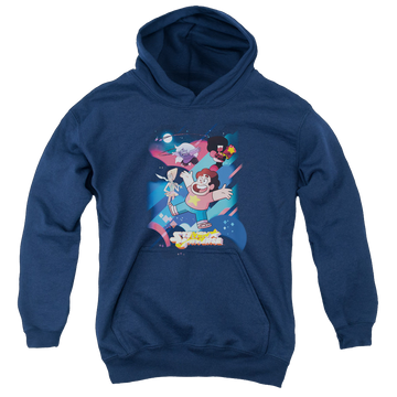 Navy youth hoodie for ages 8 to 12 with Steven Universe Group Shot graphic
