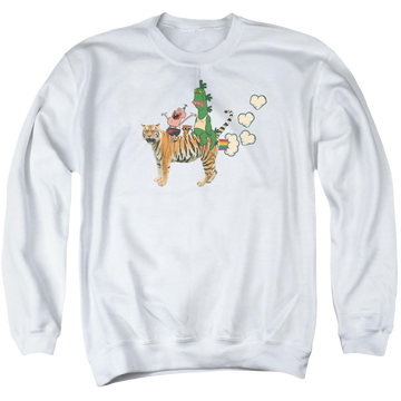 White men's crewneck sweatshirt with Uncle Grandpa Fart Hearts graphic