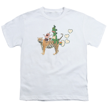 White youth t-shirt for ages 8 to 12 with Uncle Grandpa Fart Hearts graphic