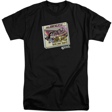 Black men's tall fit t-shirt with Steven Universe Mr. Universe graphic