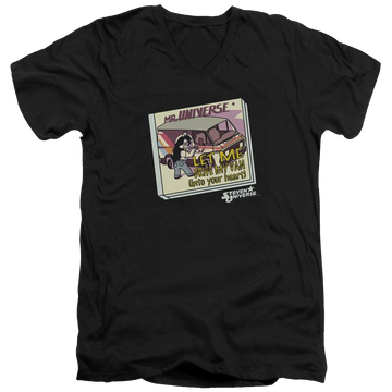 Black men's v-neck t-shirt with Steven Universe Mr. Universe graphic