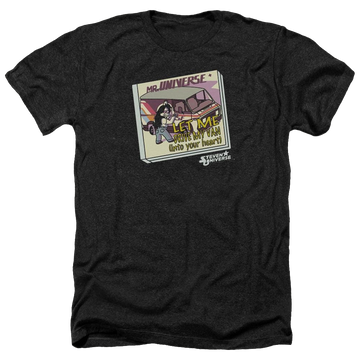 Charcoal men's heather t-shirt with Steven Universe Mr. Universe graphic