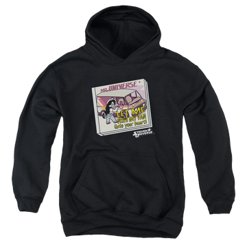Black youth hoodie for ages 8 to 12 with Steven Universe Mr. Universe graphic