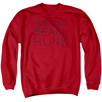 Red men's crewneck sweatshirt with Steven Universe Beach Hunk graphic