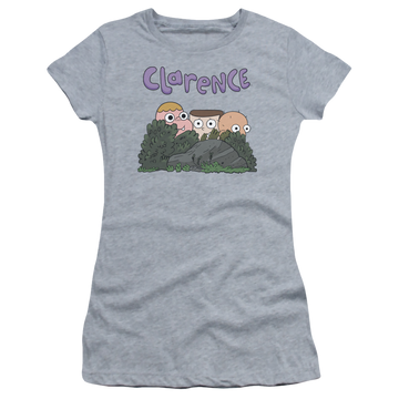 Athletic heather juniors t-shirt with Clarence Gang graphic