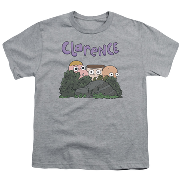 Athletic heather youth t-shirt for ages 8 to 12 with Clarence Gang graphic