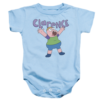 Light blue baby bodysuit with Clarence Whoo graphic
