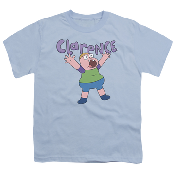 Light blue youth t-shirt for ages 8 to 12 with Clarence Whoo graphic