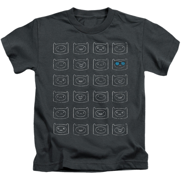 Charcoal kid's t-shirt for ages 4 to 7 with Adventure Time Finn Faces graphic