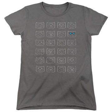 Charcoal women's t-shirt with Adventure Time Finn Faces graphic