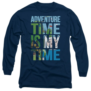 Navy men's long sleeve t-shirt with Adventure Time My Time graphic
