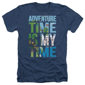 Navy men's heather t-shirt with Adventure Time My Time graphic