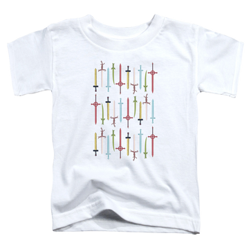 White toddler t-shirt with Adventure Time Swords graphic