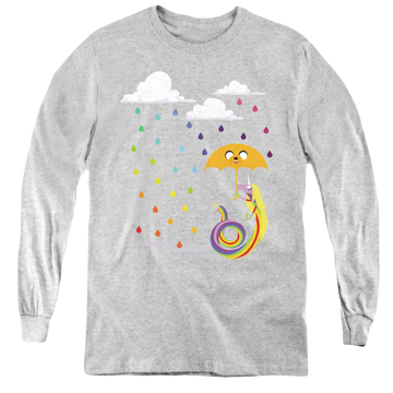 Athletic heather youth long sleeve t-shirt with Adventure Time Lady In The Rain graphic