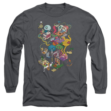 Charcoal men's long sleeve t-shirt with Uncle Grandpa Inside The Rv graphic