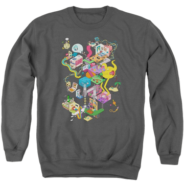 Charcoal men's crewneck sweatshirt with Uncle Grandpa Inside The Rv graphic