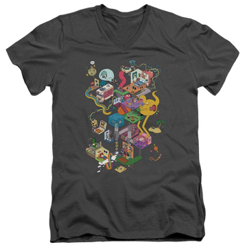 Charcoal men's v-neck t-shirt with Uncle Grandpa Inside The Rv graphic