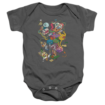 Charcoal baby bodysuit with Uncle Grandpa Inside The Rv graphic