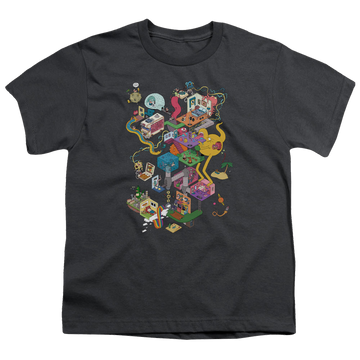 Charcoal youth t-shirt for ages 8 to 12 with Uncle Grandpa Inside The Rv graphic