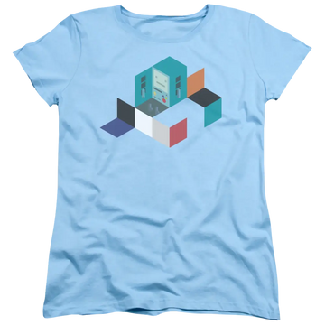 Light blue women's t-shirt with Adventure Time Bmo Blocks graphic