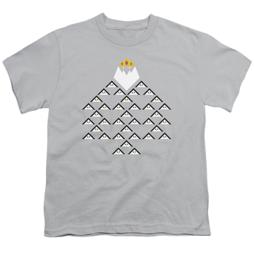 Silver youth t-shirt for ages 8 to 12 with Adventure Time Ice King Triangle graphic