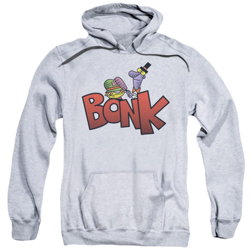 Athletic heather pullover hoodie with Dexter's Laboratory Bonk graphic