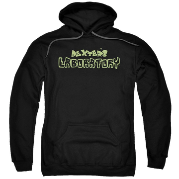 Black pullover hoodie with Dexter's Laboratory Dexters Logo graphic
