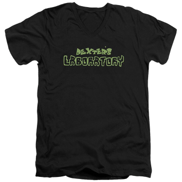 Black men's v-neck t-shirt with Dexter's Laboratory Dexters Logo graphic