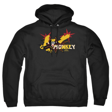 Black pullover hoodie with Dexter's Laboratory Monkey graphic