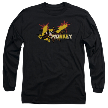 Black men's long sleeve t-shirt with Dexter's Laboratory Monkey graphic
