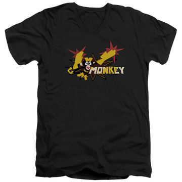 Black men's v-neck t-shirt with Dexter's Laboratory Monkey graphic