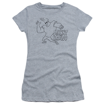 Athletic heather juniors t-shirt with Johnny Bravo Jb Line Art graphic