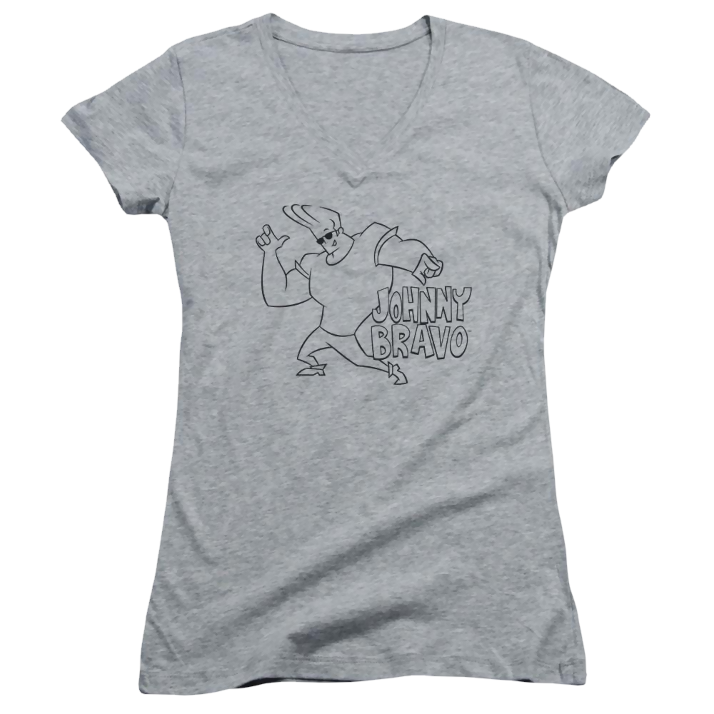 Johnny Bravo Jb Line Art Juniors V-Neck T-Shirt Juniors V-Neck T-Shirt Johnny Bravo   