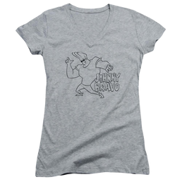 Johnny Bravo Jb Line Art Juniors V-Neck T-Shirt Juniors V-Neck T-Shirt Johnny Bravo   