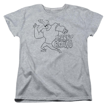 Athletic heather women's t-shirt with Johnny Bravo Jb Line Art graphic