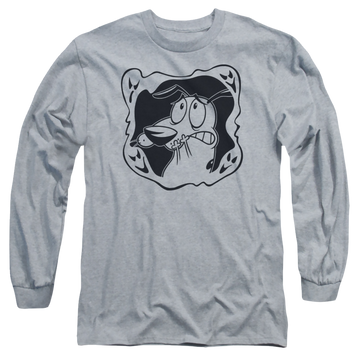 Athletic heather men's long sleeve t-shirt with Courage the Cowardly Dog Ghost Frame graphic